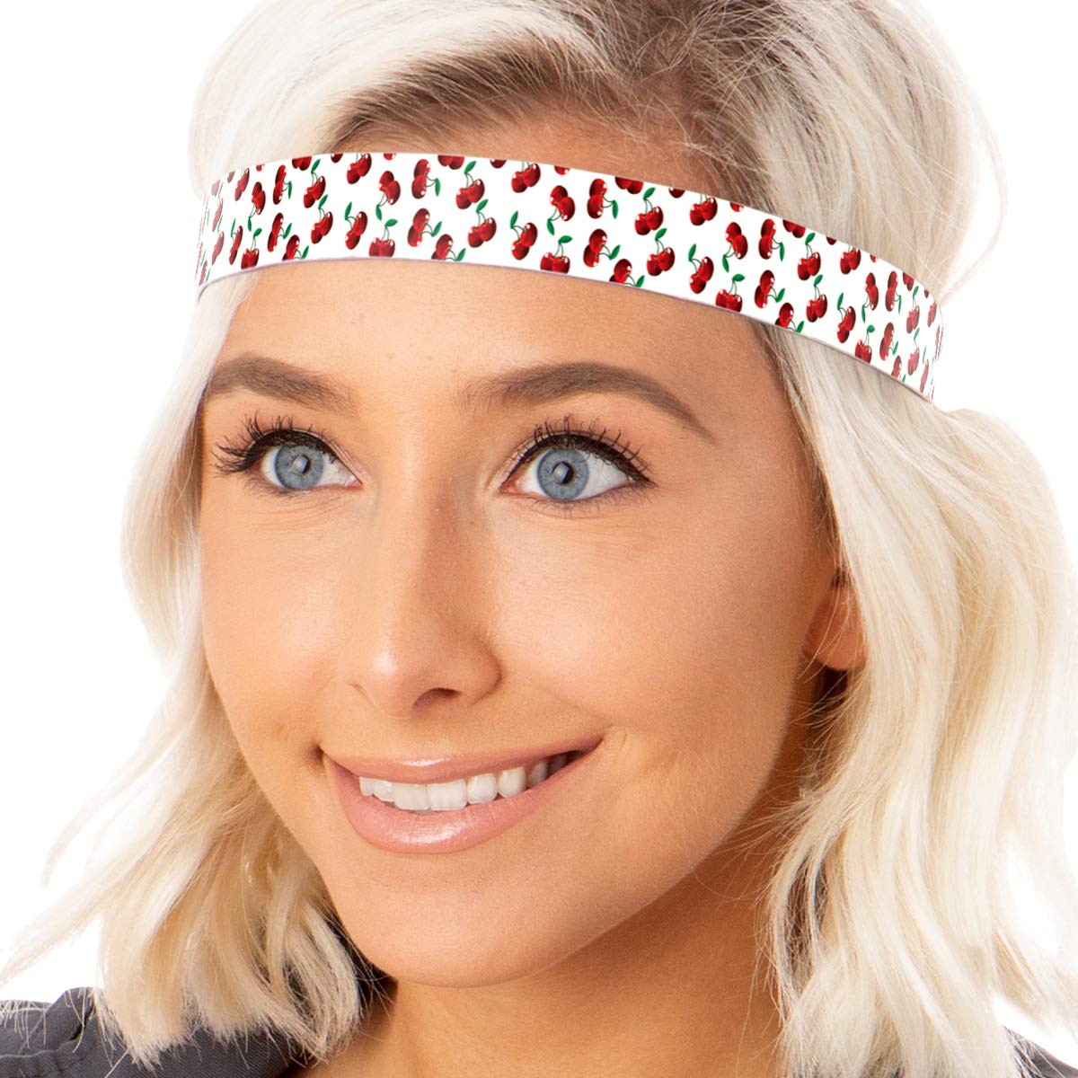 Hipsy Adjustable & No Slip Fashion Headbands for Women Cherry Gift Packs (White & Ruby Glitter)