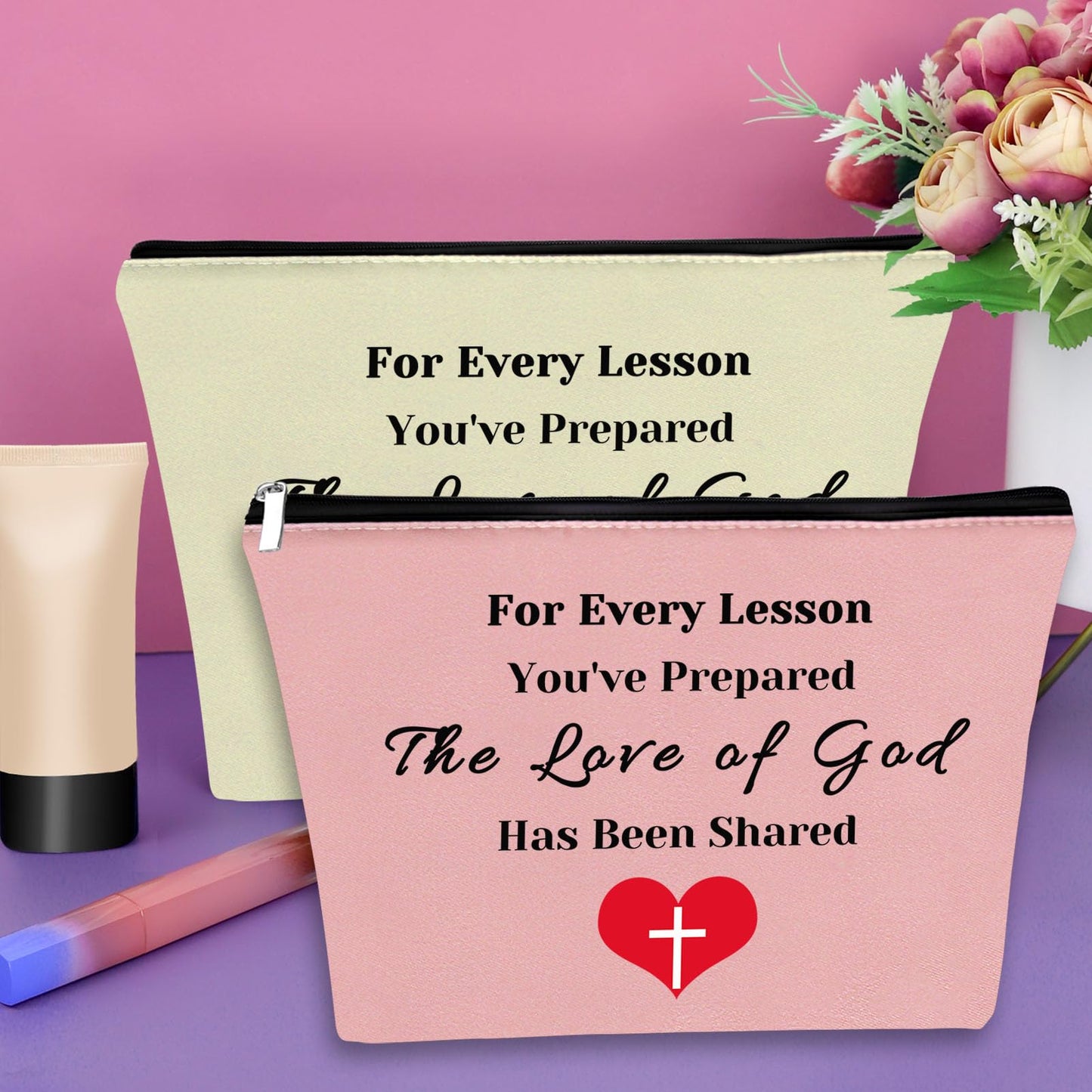 Sazuwu 3PCS Sunday School Teacher Gift Makeup Bag Christian Teacher Appreciation Gifts Back to School Teacher Gifts Cosmetic Bag Religious Gifts for Teachers Bible Verse Gifts for Teachers