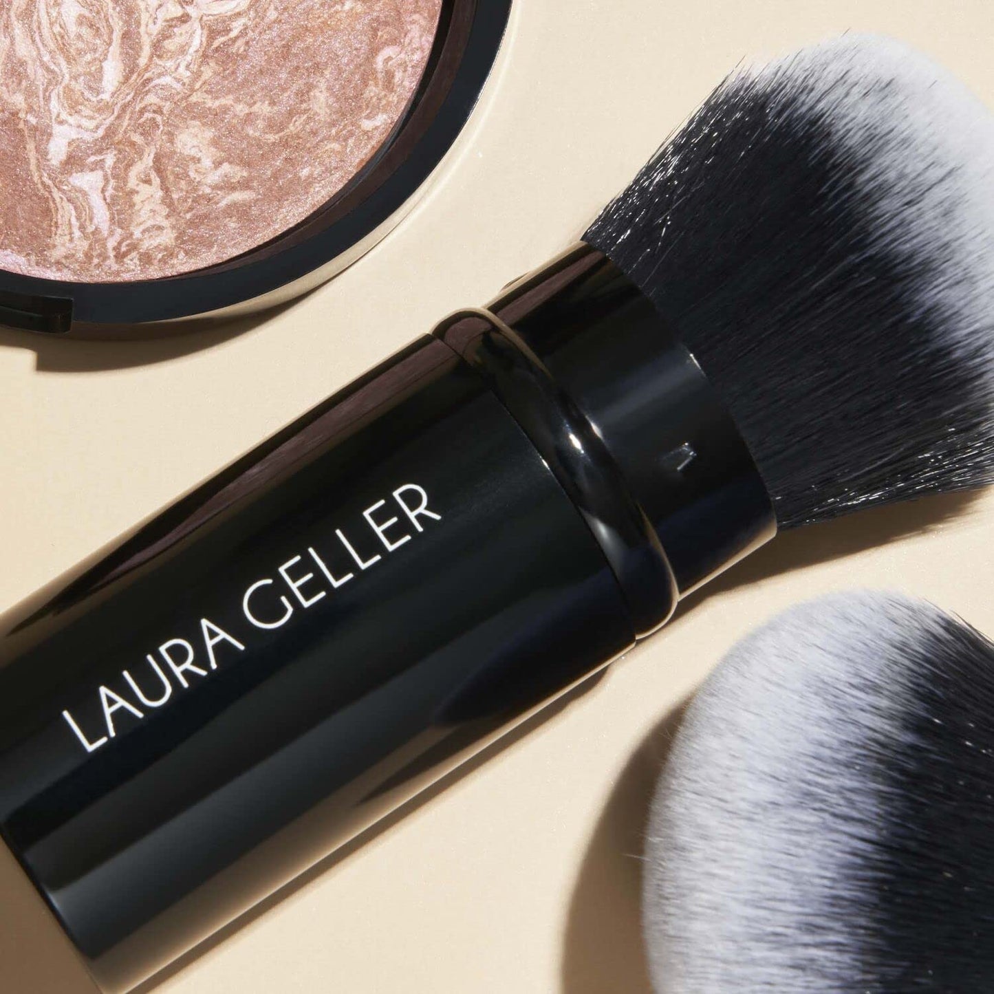 LAURA GELLER NEW YORK Fast Face Set: Baked Balance-n-Brighten Powder Foundation, Tan + Baked Blush-n-Brighten, Pink Buttercream + Airbrush Kabuki + Angled Blush Brush