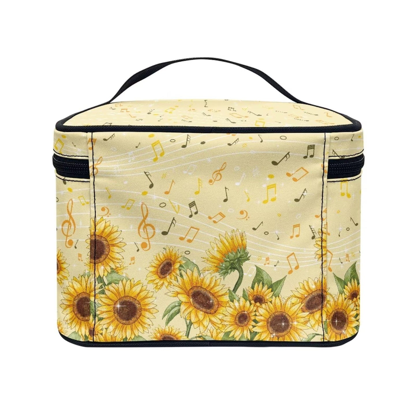 doginthehole Sunflower Make Up Bag Travel Cosmetic Case with Top Handle, Portable Storage Bag Large Capacity Makeup Organizer Case for Women Girls