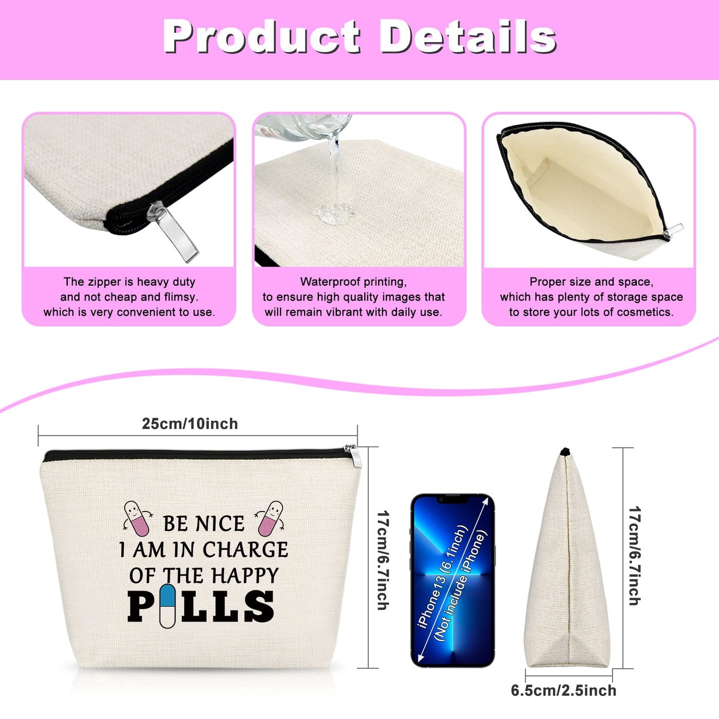 Pharmacy Technician Gifts for Women Makeup Bag Pharmacy School Graduation Gift for Student Birthday Christmas Gift Cosmetic Bag for Nurse Practitioner Nursing Student Appreciation Gift for Pharmacist