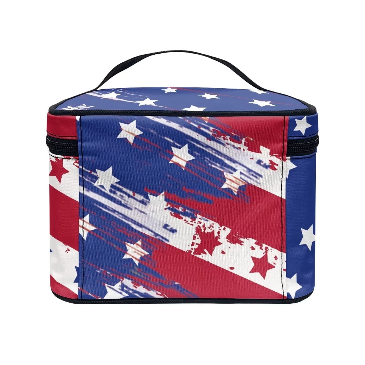 JEOCODY America Flag Cosmetic Bags for Women Travel Makeup Bag Portable Cosmetic Bag Multifunction Cosmetic Bag Toiletry Bag Large Capacity with Dividers for Cosmetics Makeup Brushes