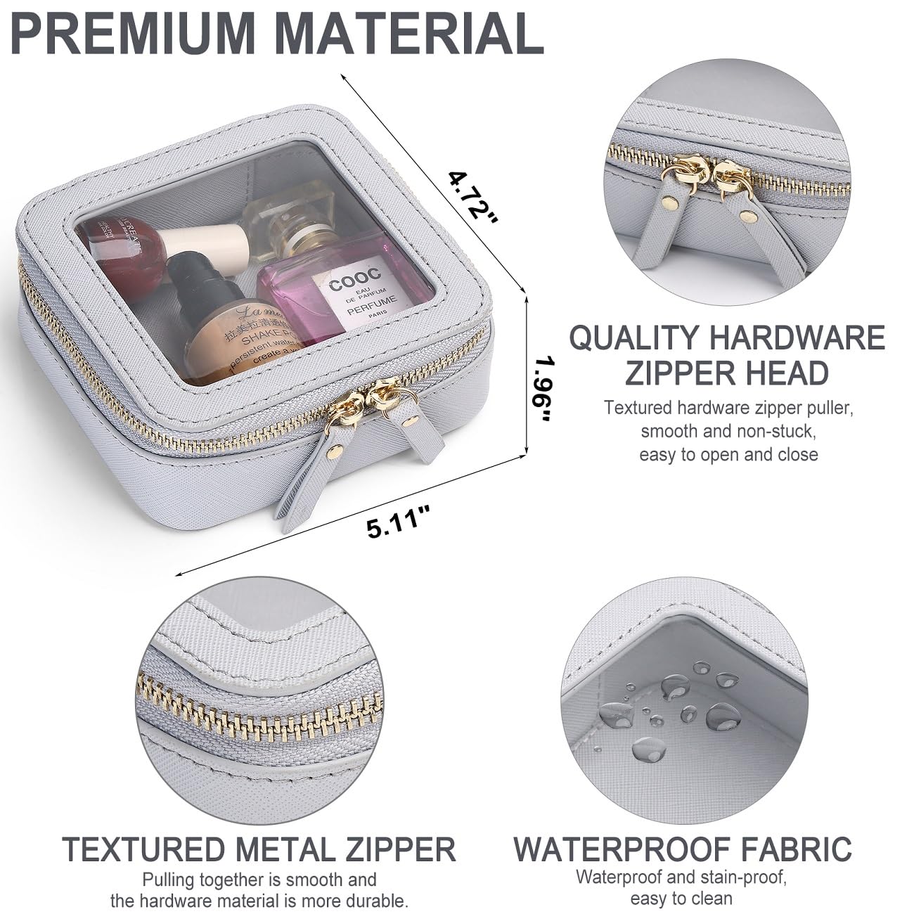 Pinkmik Clear Mini Makeup Bag Transparent Travel Cosmetic Makeup Case & Toiletry Bag for Women Clear Car Bag (C/Gray, MINI)