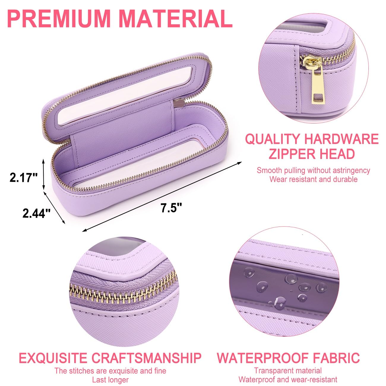 Pinkmik Clear Makeup Bag Portable Brush Bag transparent Travel Cosmetic Case Clear Toiletry Makeup Bag with Zipper for Women (B/L.Purple, slim)