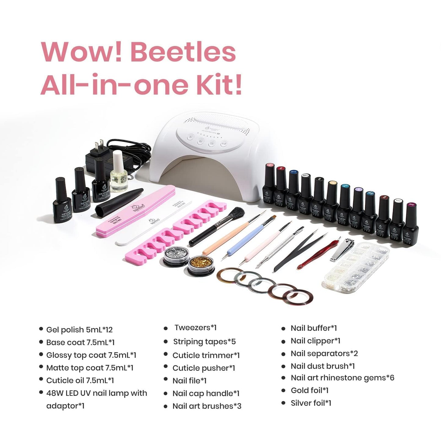 Beetles Gel Polish Starter Kit 11 Colors and 1 Blooming Gel with Led Light Uv Lamp Manicure Set Base Glossy Matte Top Coat Brown Blue Nude Nail Art Salon Diy Home for Girls Women