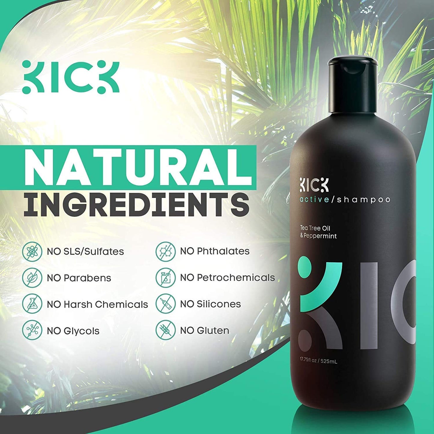 Kick Shampoo +Conditioner +Sea Salt Spray-Style Essentials Bundle High Performance Anti-Dandruff Cleansing/Conditioning for Thinning Hair, Natural Texturizing Spray for Volume-For Men & Women