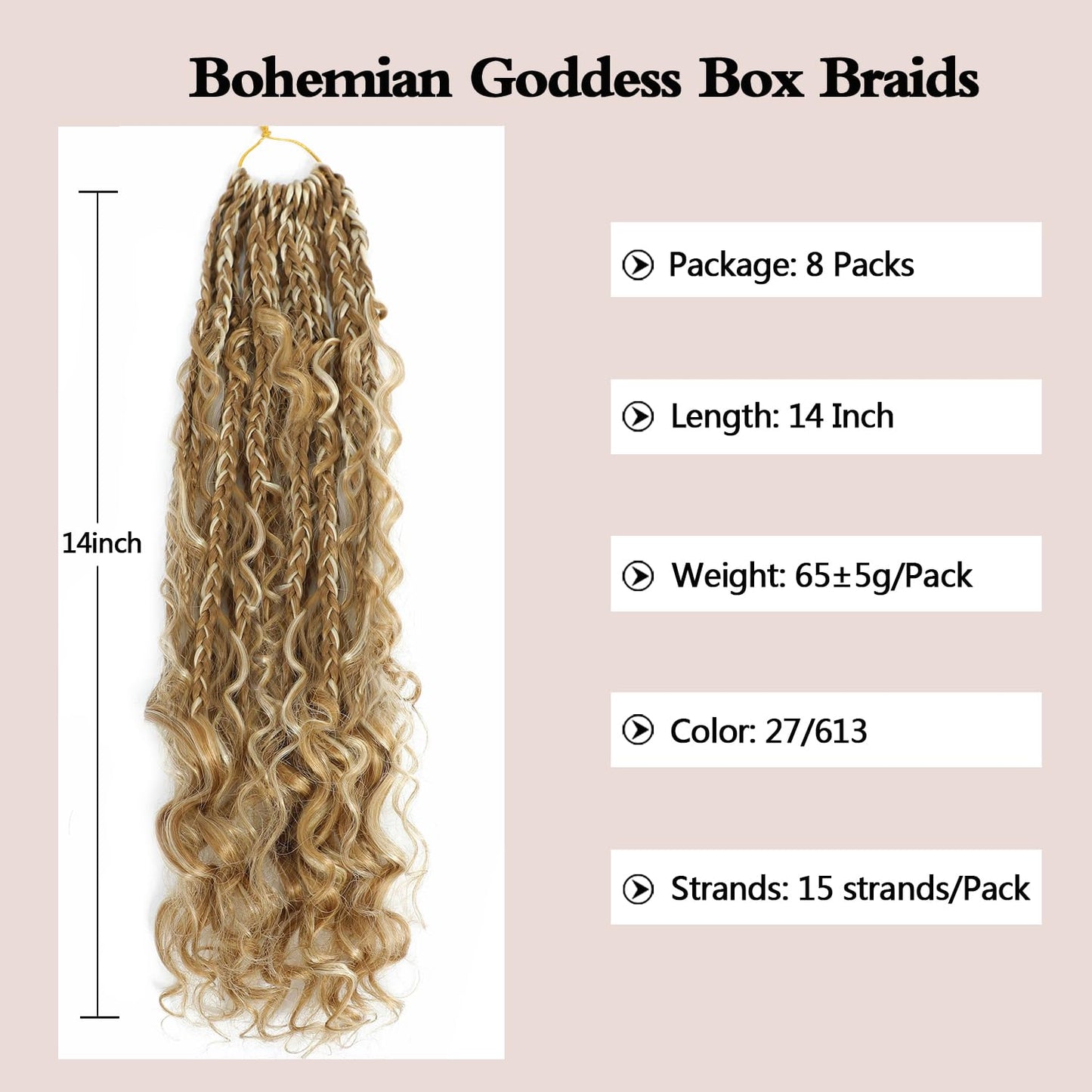 Coolbeeza Box Braids Crochet Hair 8 Packs with Curly Ends Goddess Box Braids Bohe Crochet Braids Soft Net Synthetic Pre-Looped Hair Extensions for Women Kids 27/613 8 Pack-128 strand