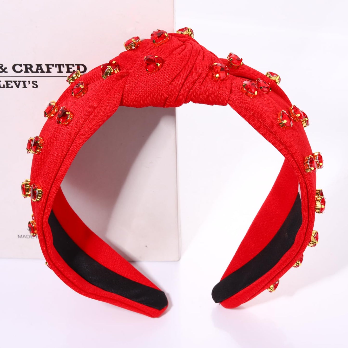 CENAPOG Crystal Red Headbands for Women Valentine's Day Heart Rhinestone Wide Crystal Hair Bands Knot Turban Headband for Girls Bridal Hair Hoop Wedding Headwear Hair Accessories Gifts (Red)