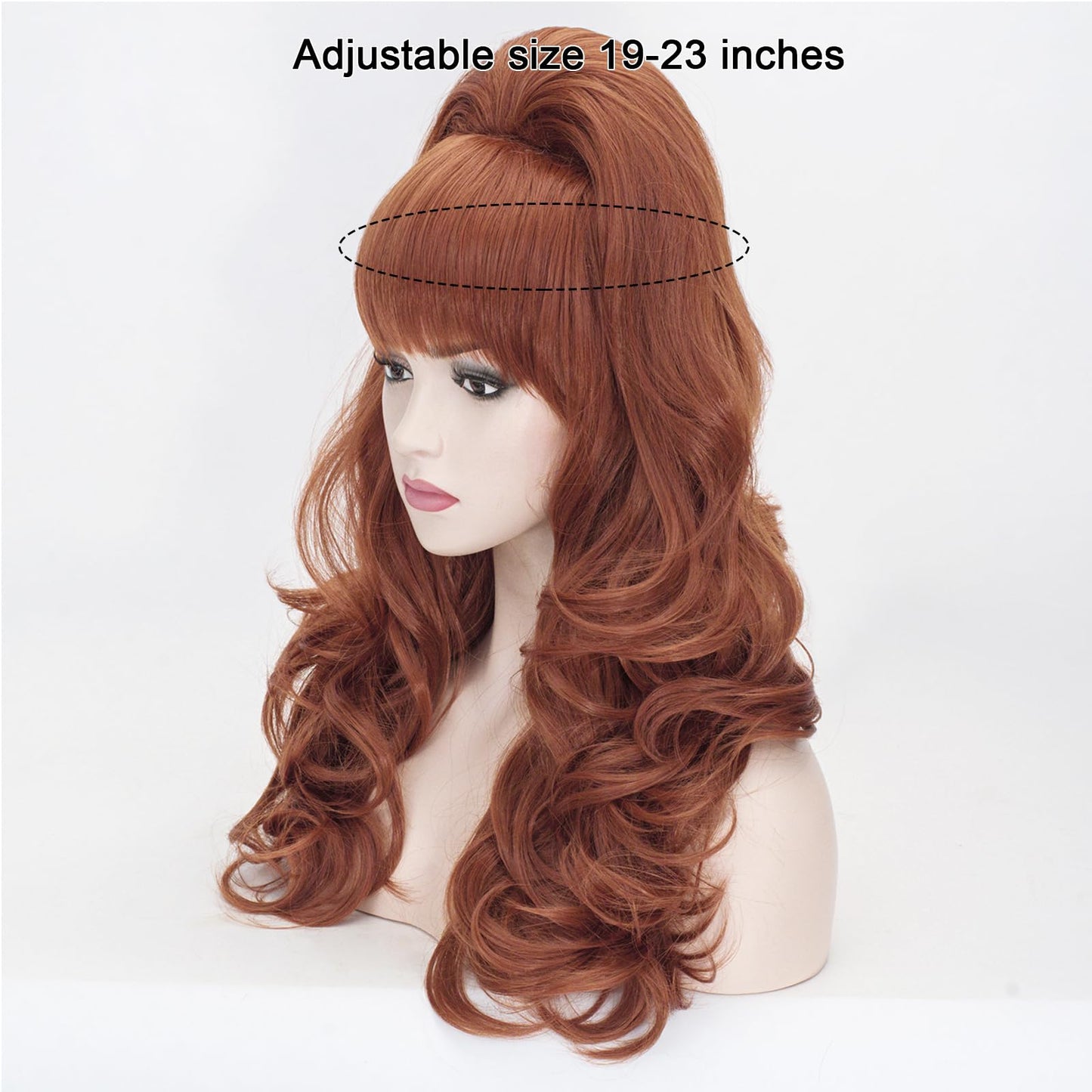 Probeauty Long Wavy Auburn Copper Bouffant Beehive Wigs Big Curly Wave Retro Wigs for Women 70s 80s Costume 23 Inch