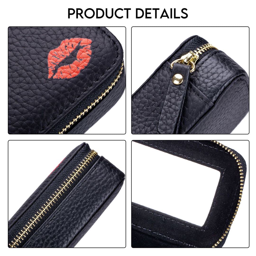 XLXLbb Leather Lipstick Case with Mirror for Purse, Portable Travel Mini Soft Makeup Bag, Zip Pocket Toiletry Bag Suitable Daily Touch-up Cute Lipstick Holder Cosmetic Pouch Case (Mini Red)