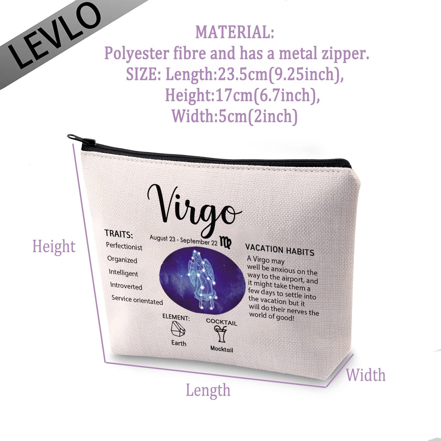 LEVLO 12 Constellation Travel Toiletry Bags 12 Zodiac Cosmetic Makeup Bag Christmas Mother's Day Birthday Gifts(Virgo