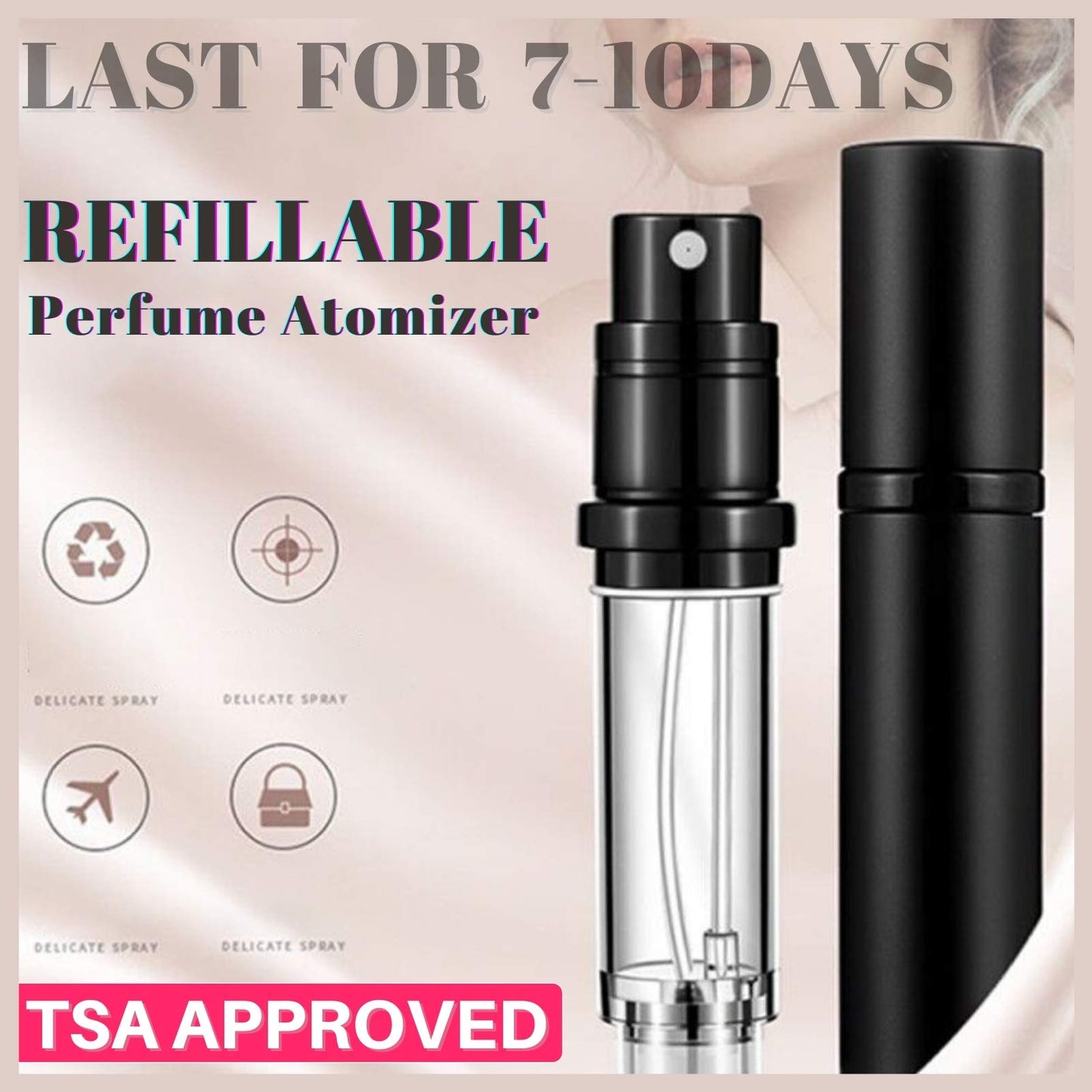 UULANFA Portable Mini Refillable Perfume Atomizer Bottle Empty Pocket Size Cologne Sprayer for Travel 5ml (P-Pink)