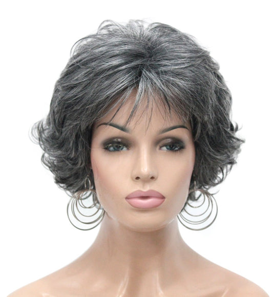 Kalyss Short Wavy Curly Synthetic Hair Wigs for Women Lightweight Premium Hair Wigs with Hair Bangs Gray