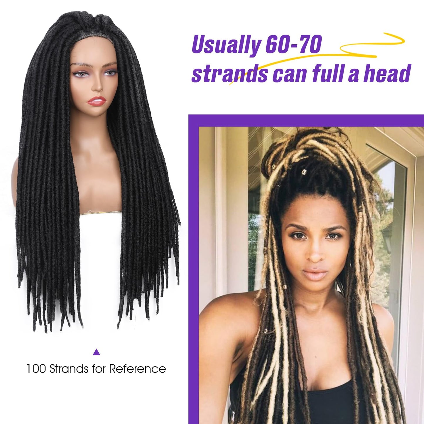 LADY MIRANDA 20 Inch White Tapering Dreadlock Extensions SE Synthetic Dreadlock Extensions Pre-Looped Crochet Dreadlocks Soft Handmade Hippie Style Dreads Extensions(10 Strands)