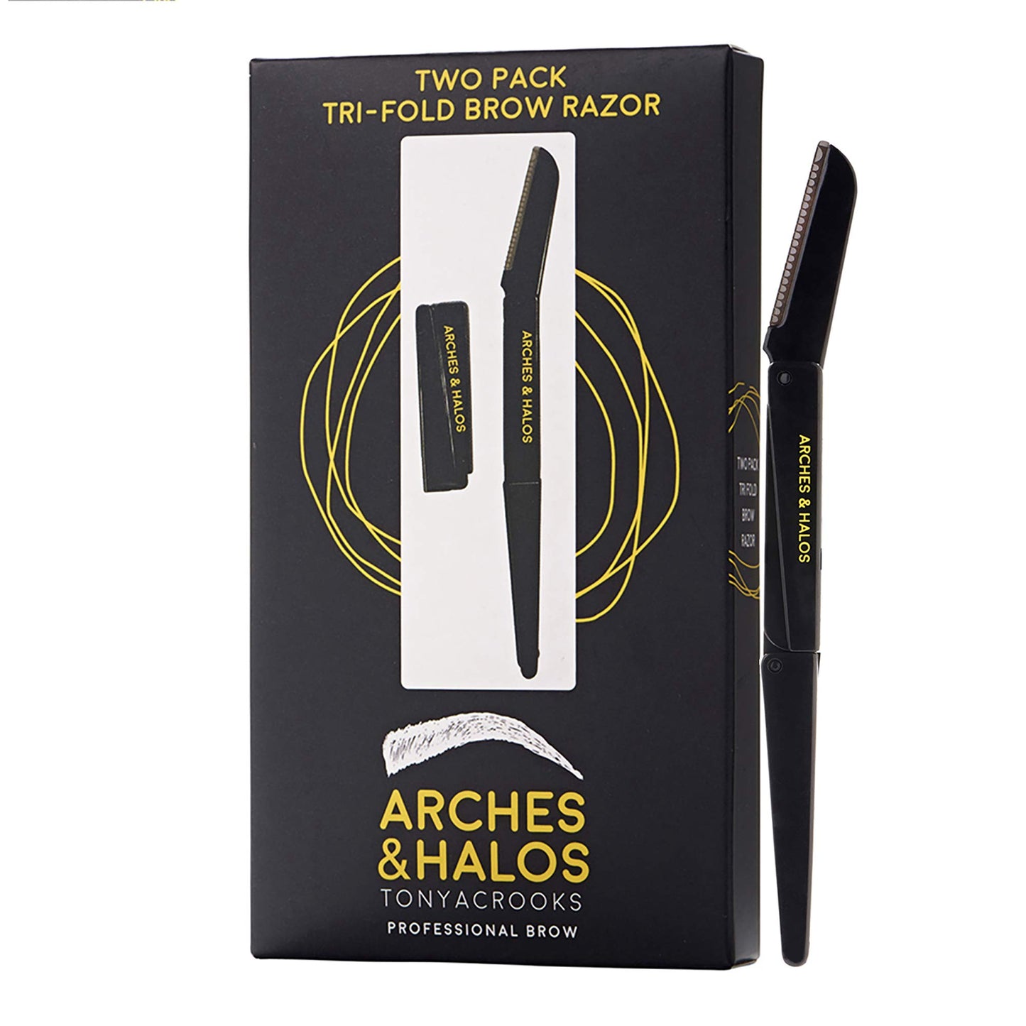 Arches & Halos Two Pack Tri-Fold Brow Razor - Remove Unwanted Hair and Precisely Shape Brows - Soften Skin Without Irritation - Ophthalmologist and Dermatologist Tested - 2 pc (Pack of 3)