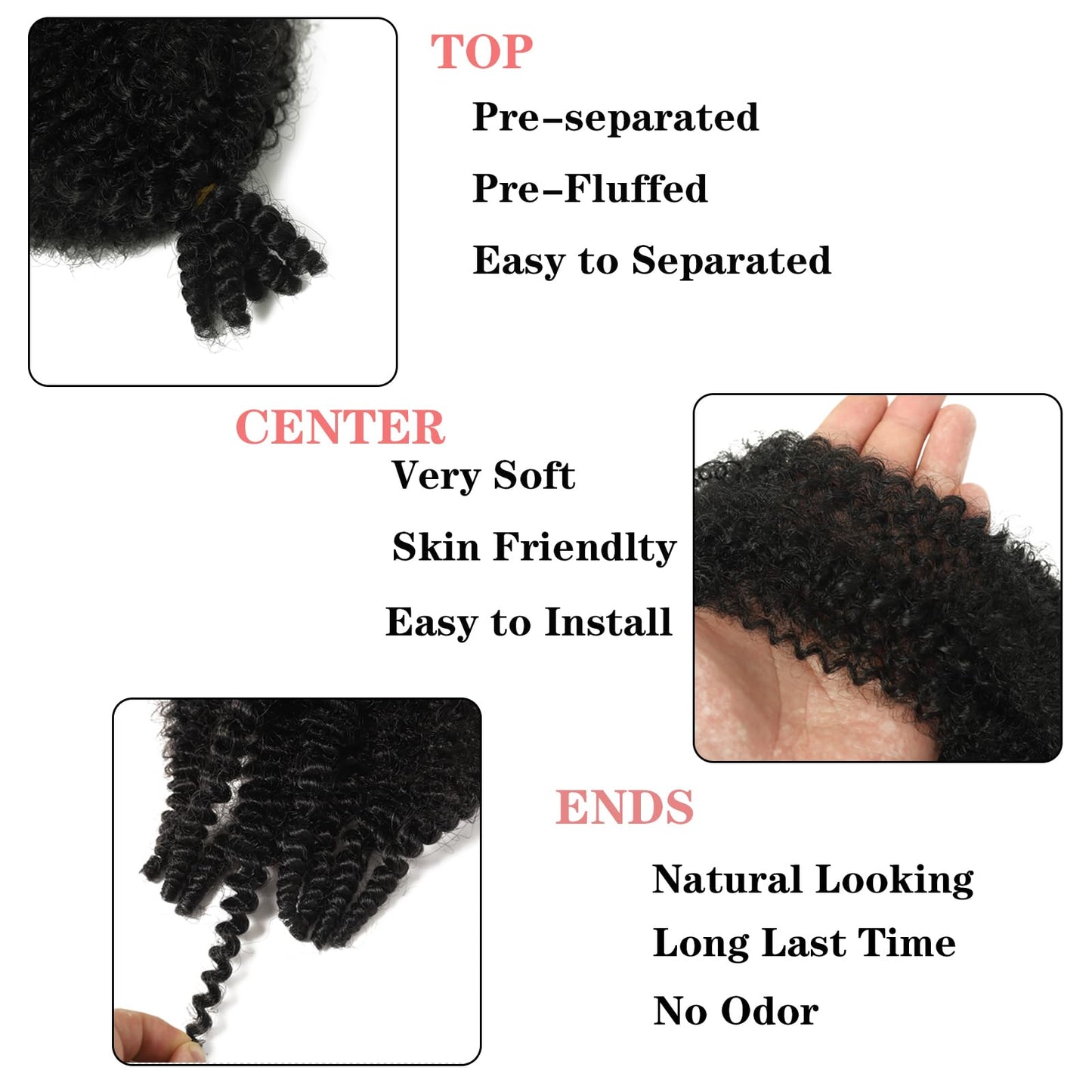 8 Packs Springy Afro Twist Hair Marley Twist Braiding Hair 24 Inch Pre-Separated Black Kinky Twist Hair For Women Afro Spring Twist Hair Wrapping Hair for Soft Locs (24 Inch (Pack of 8), 1B#)