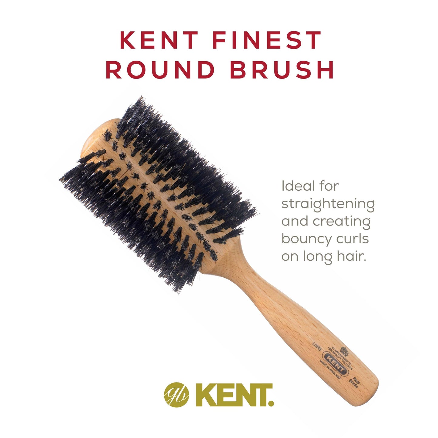 KENT LBR3 Finest Hair Brushes for Women Blow Dry Brush Made of Beechwood - Spiral Radial Boar Bristle Hairbrush for Long and Thick Hair - Royal Salon Style Straightening Pure Wood Brush from