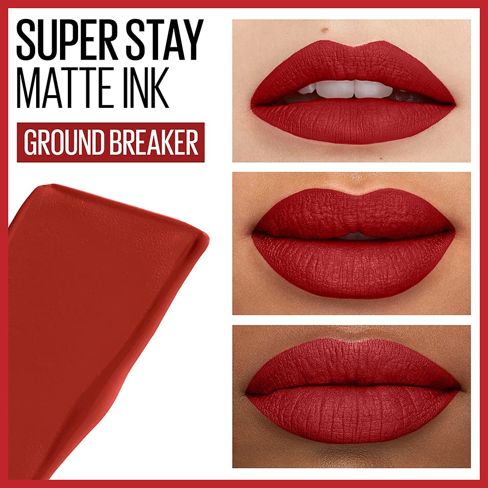 Maybelline Super Stay Matte Ink Liquid Lipstick Makeup, Long Lasting High Impact Color, Up to 16H Wear, Ground-Breaker, Maple Leaf Red, 1 Count