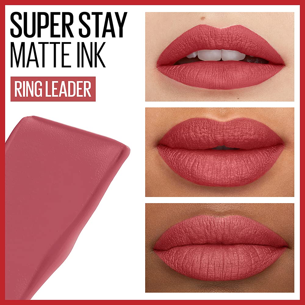 Maybelline Super Stay Matte Ink Liquid Lipstick Makeup, Long Lasting High Impact Color, Up to 16H Wear, Ringleader, Mauve Pink, 1 Count