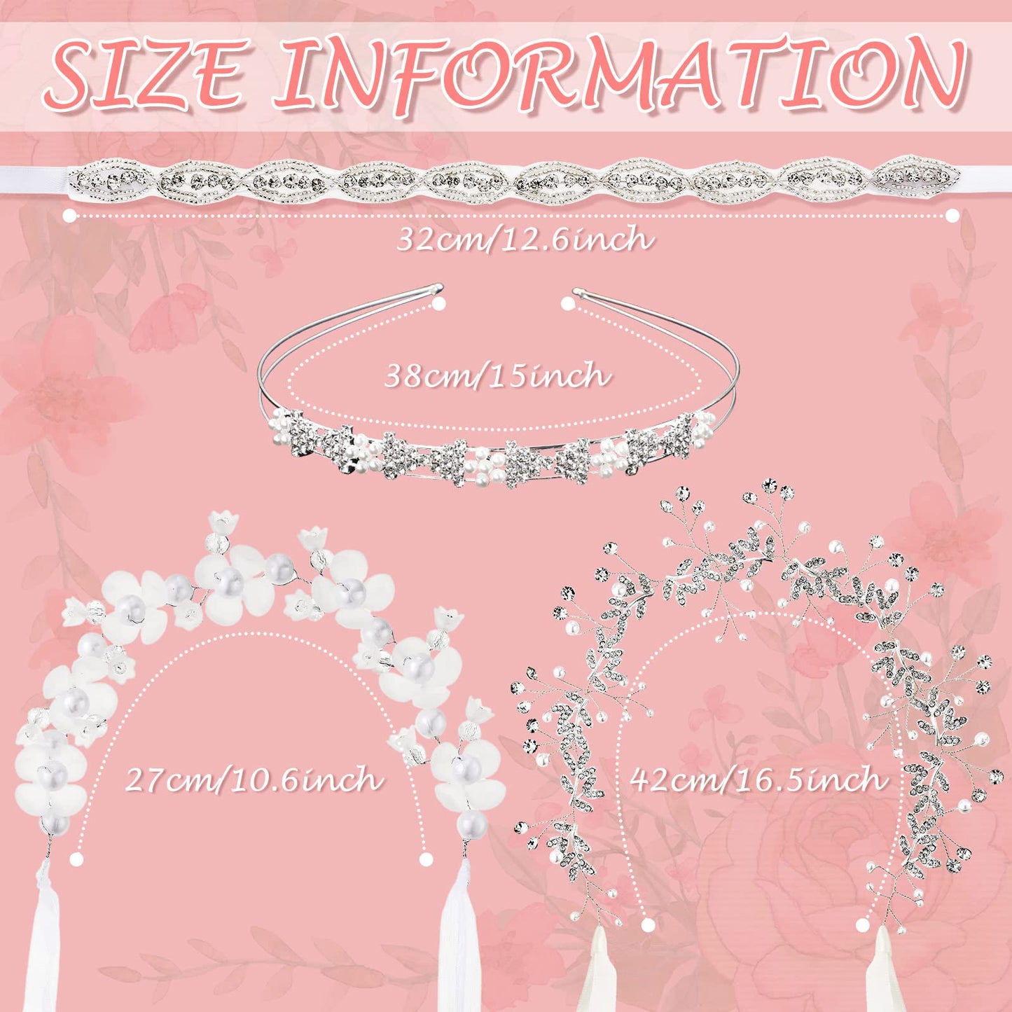 4 Pcs Flower Girl Headpiece White Girl Princess Wedding Headband Girl Bridesmaid Headpiece Bridal Bridesmaid Hairband Pearls Rhinestone Headdress for Women Girls Photography, 4 Styles (Romantic Style)