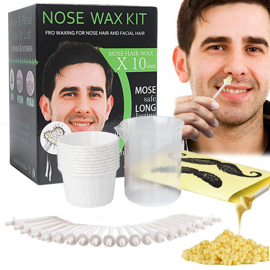 BLUETOP Nose Wax Kit for Men Women, Nose Waxing Kit Nose Ear Hair Instant Removal Kits with 50g Wax Beads 20 Applicators (10 times) 10 Paper Cups 10 Mustache Guards, Safe Easy Quick & Painless