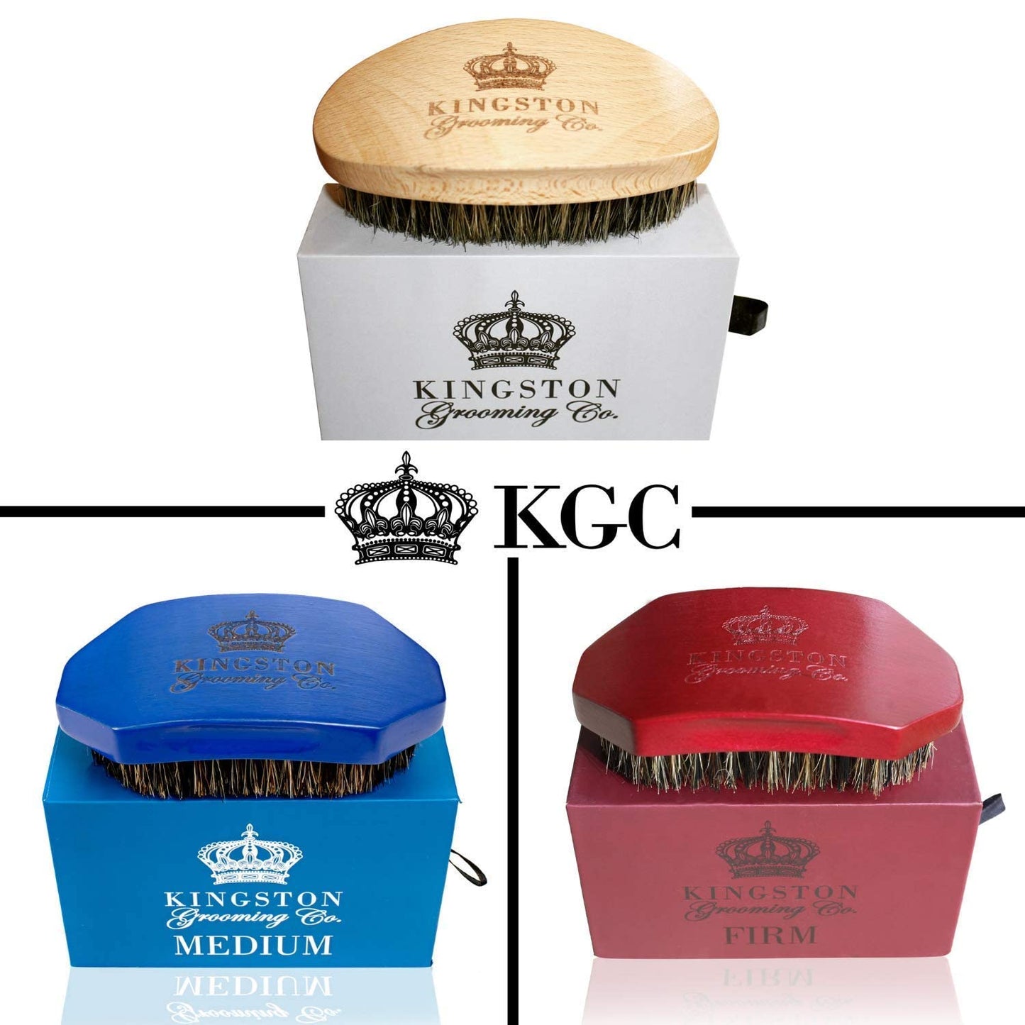 Kingston Grooming Co. Premium Boar Hair Brush Bundle- Original, Medium & Firm! Wave Brushes for Men- Boar Hair Brush for Men, Perfect Edge Brush and Hair Waver, 360 Waves Brush - Travel Case Included!