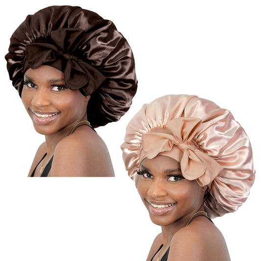 BONNET QUEEN 2Pcs Pack Silk Bonnet for Sleeping Satin Bonnet Hair Bonnet with Tie Band Sleep Bonnet Men Bonnet for Women Curly Hair