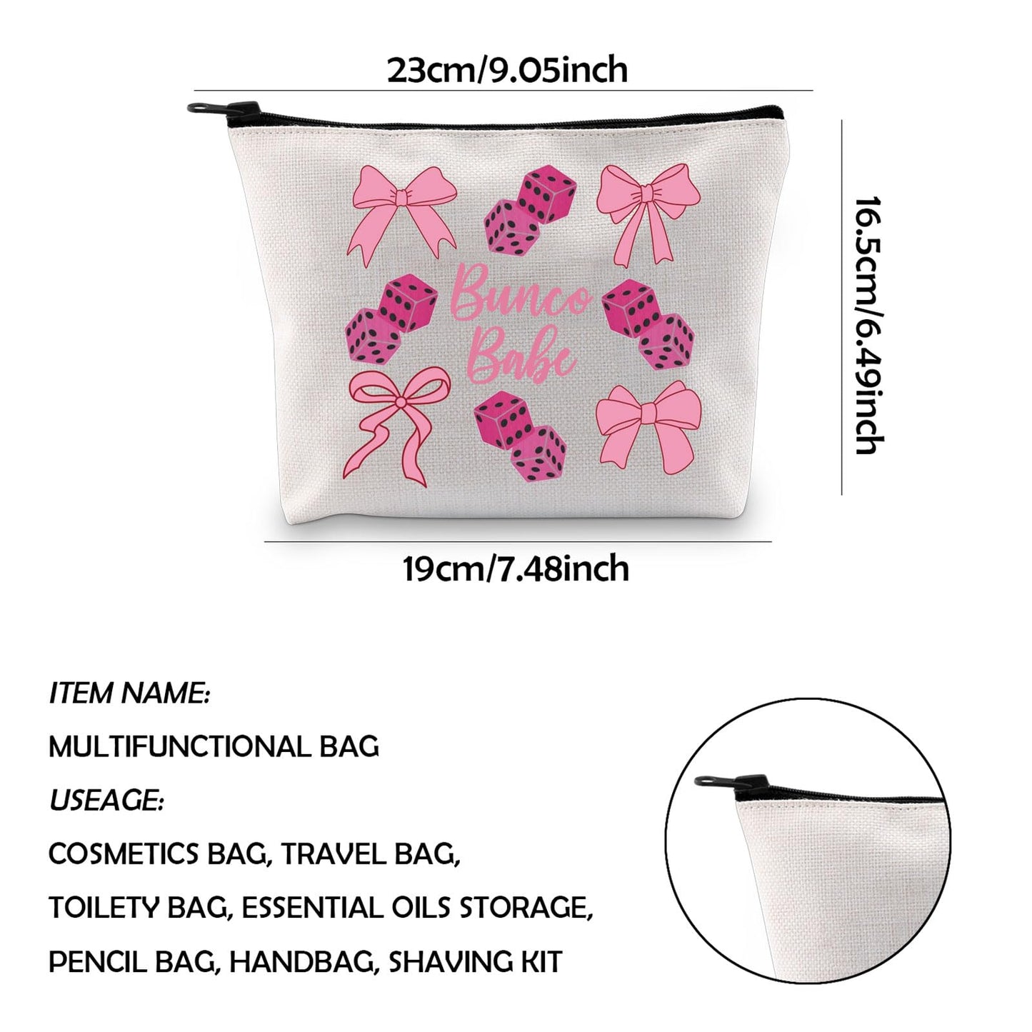 WCGXKO Bunco Gift Game Night Cosmetic Bag Bunco Gambling Lover Zipper Pouch Makeup Bag (Bunco bow)