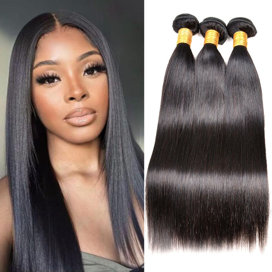 VIYAVIYA Straight Human Hair Bundles 12 14 16 Inches 3 Bundles Unprocessed Virgin Brazilian Hair Bundles For Black Woman Weave Hair Human Bundles