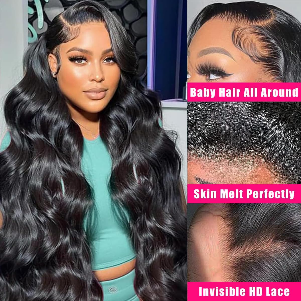 LAPONDAI 13x4 Body Wave Lace Front Wigs HD Lace Frontal Wigs Pre Plucked with Baby Hair Human Hair Wigs for Black Women Brazilian Virgin Hair Glueless Wigs 180% Density 18 Inch