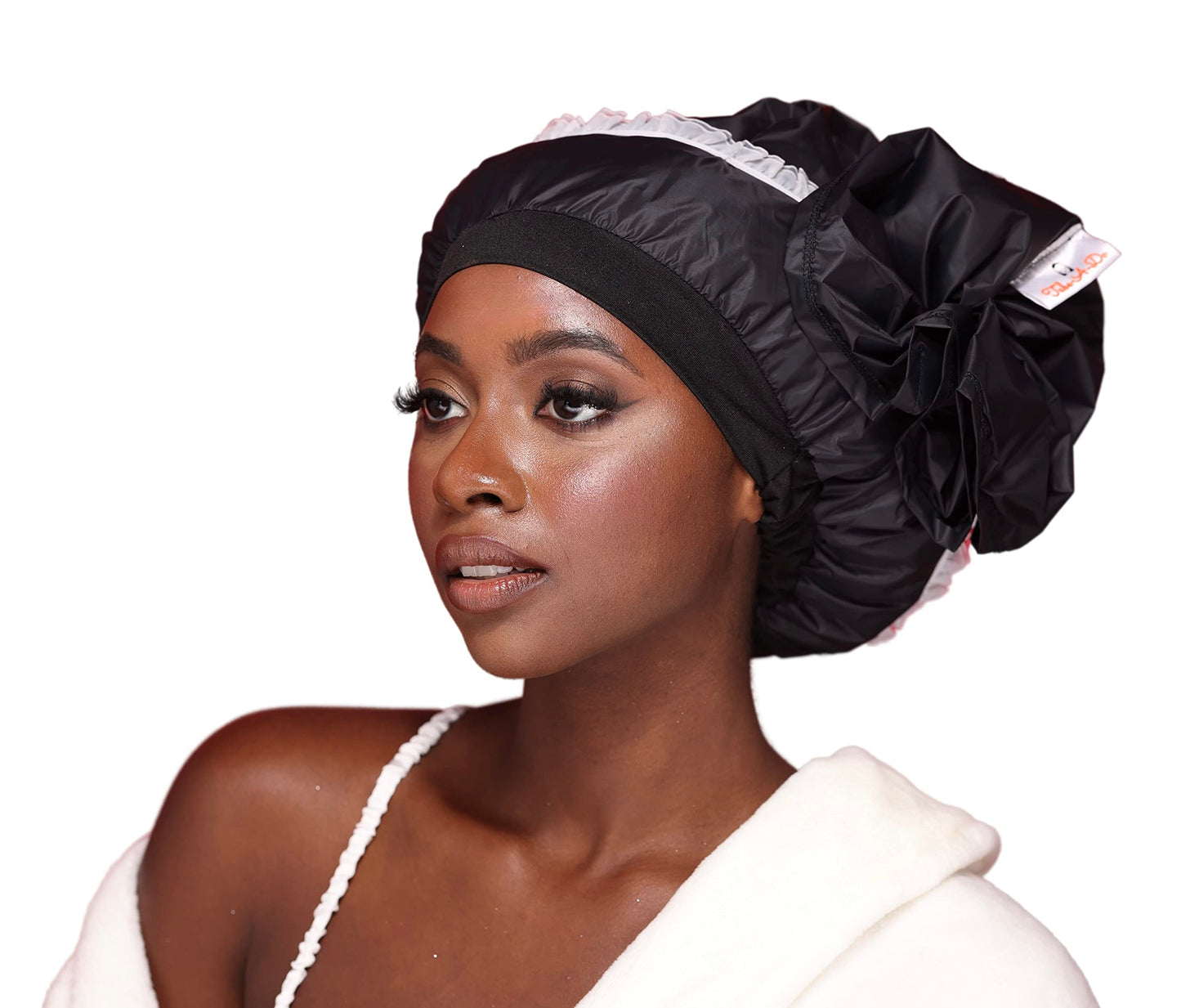 Tube-A-Do Luxury Waterproof Shower Cap - Innovative Open-Ended Design - Black