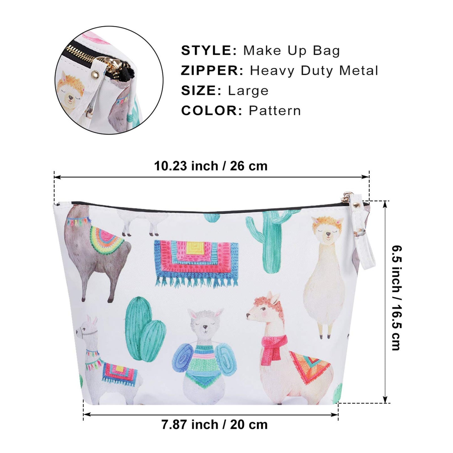 HAWEE Cartoon Toiletry Cosmetic Bag for Women Waterproof Roll-up Makeup Pouch Travel Accessories Storage Organizer, Llama