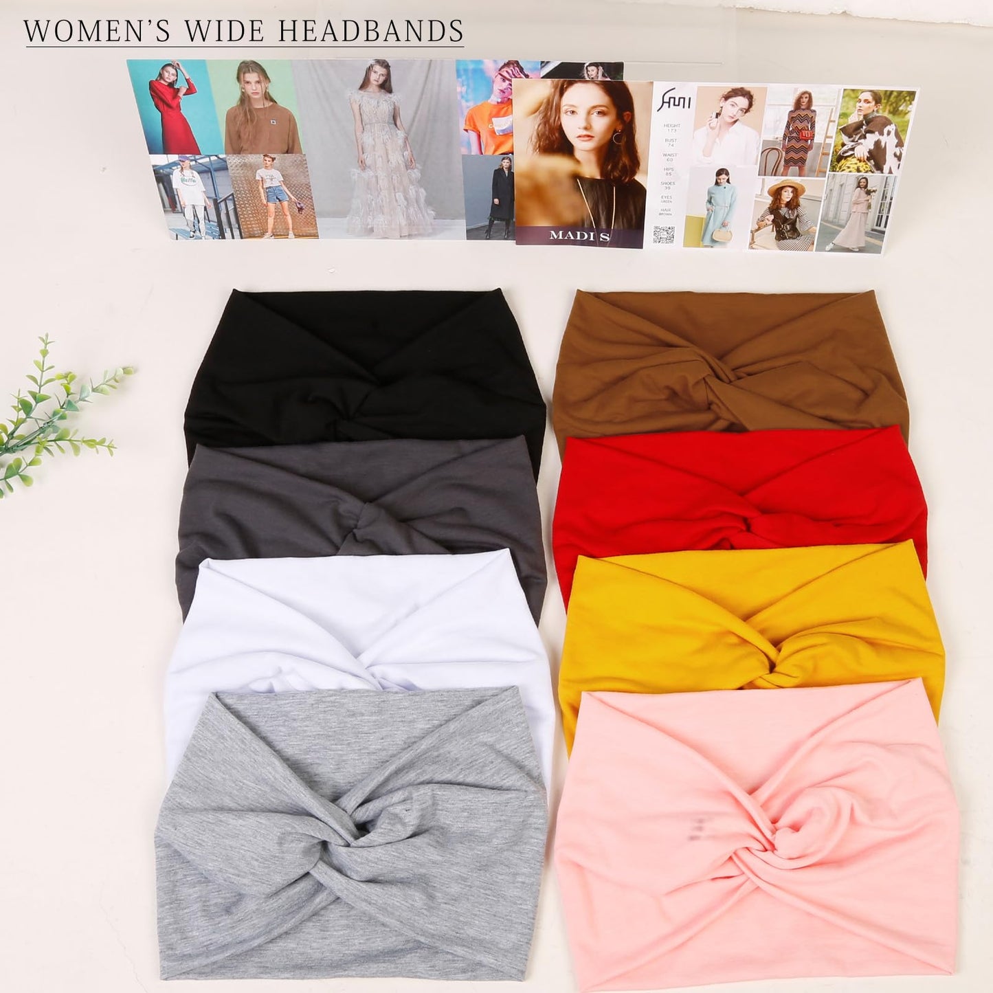 Boho Headbands for Women Wide Turban Headband Sports Yoga Running Hair Band Non Slip Elastic Sweat Head Bands 8 Pcs