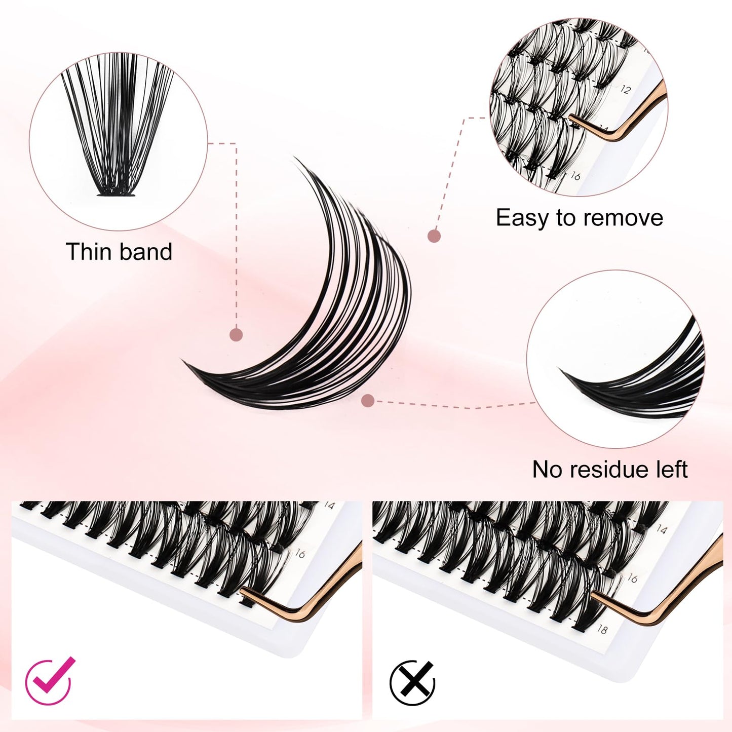 Individual Lashes 300pcs 20D+40D+50D Mixed Lash Clusters C Curl Cluster Lashes Natural Look Lash Clusters Extensions Cluster Lashes DIY Eyelash Extension Supplies (20D/40D/50D-0.07C, 10-18mm)