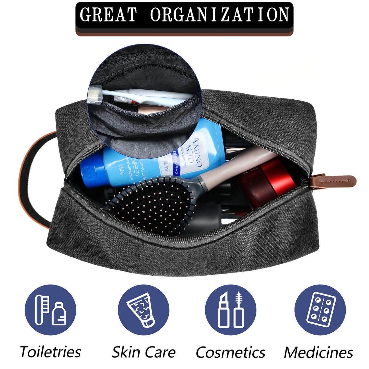 Travel Toiletry Bag for Men Initials - Graduation Gifts for Him, Personalized Shaving Kit Bag Hanging Dopp Kit - Travel Essentials, Bathroom Shower Bag for Toiletries Accessories Gifts for Men - T