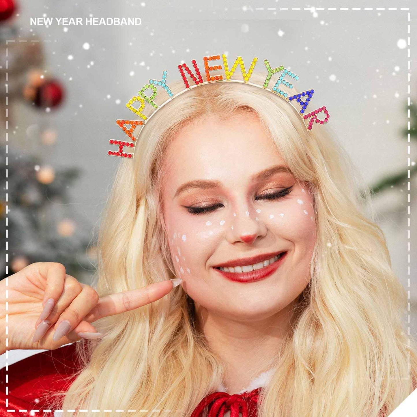 Acenail Happy New Year Headband Rhinestone Happy Holiday Headpiece New Year’s Eve Headbands Festival Party Supplies Headwear Holiday Hair Accessories for Women Girls (A-Colorful)