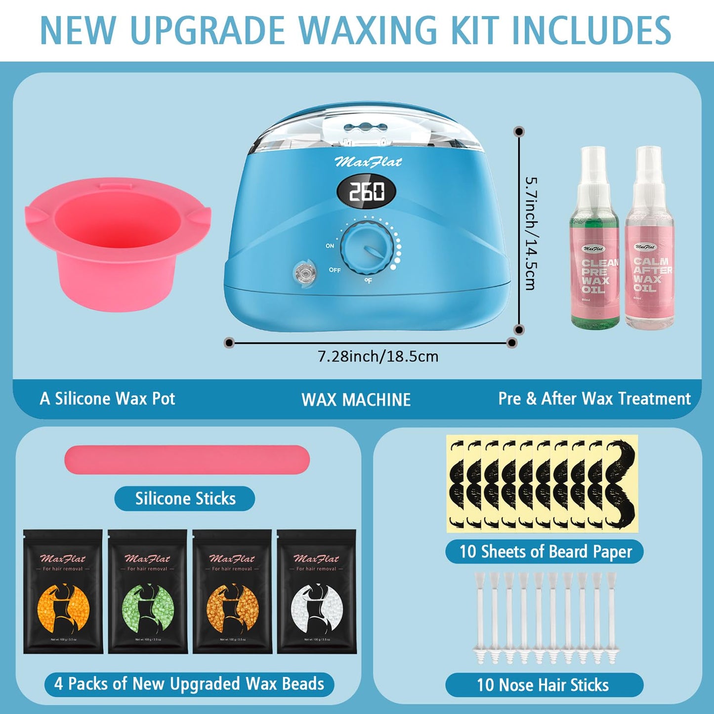 MaxFlat Waxing Kit, Digital Wax Pot Hard Wax Kit with Upgrade Brazilian Wax for Full Body Armpit Leg Bikini Waxing for Women & Men (Watermelon Red)