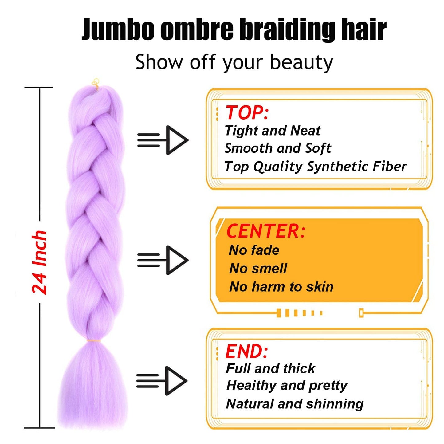 TENGSHUO FLY Ombre Braiding Hair Extensions for Women 1 Pack/24 Inch Braiding Hair Fiber Crochet Hair for Box Braids Senegal Twist Hair Extensions(24" (Pack of 1),Light Purple/A36)