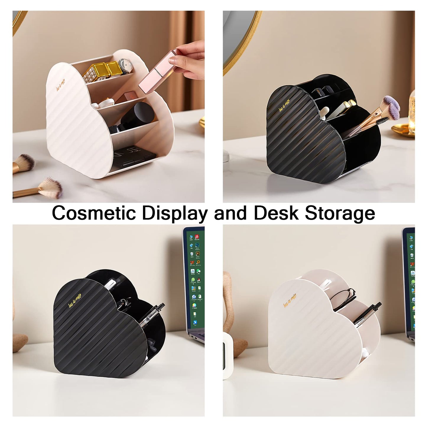 Makeup Brush Holder Organizer, Large Capacity 4 Slot Makeup Organizer for Vanity,Bathroom,Desk Storage Container,Cosmetic Display cases (Black)