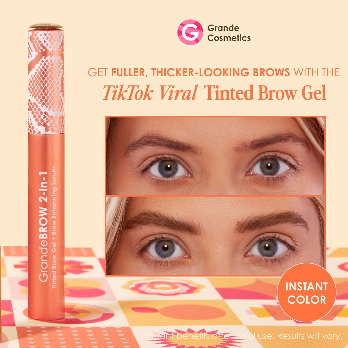 Grande Cosmetics GrandeBROW 2-in-1 Tinted Brow Gel + Brow Enhancing Serum, Auburn