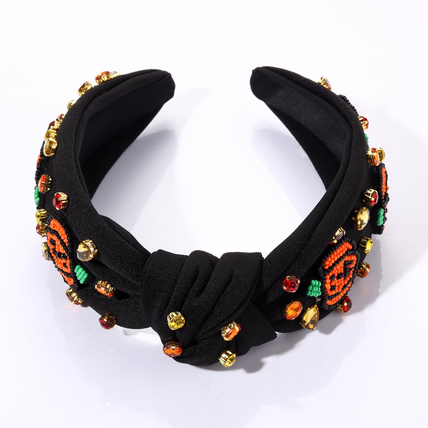 MOLOCH Halloween Headband Spooky Beaded Pumpkin Knotted Headband Jeweled Crystal Embellished Headband Black Halloween Costume Headwear Hair Accessories