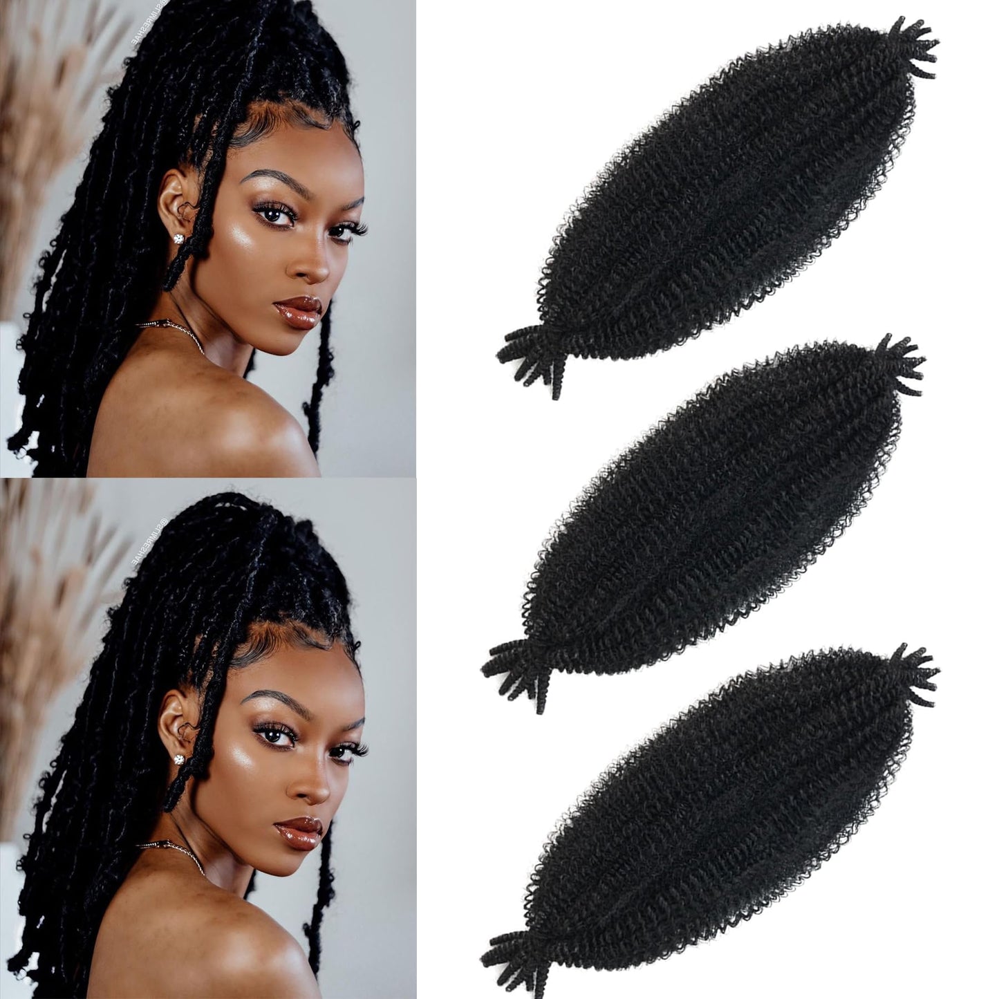 Marley Twist Braiding Hair 18 Inch Springy Afro Twist Hair Kinky Twist braiding Hair 3 Packs Marley Braiding Hair Afro Twist Hair Natural Spring Twist Hair Wrapping Hair for Soft Locs (18inch, 1B)