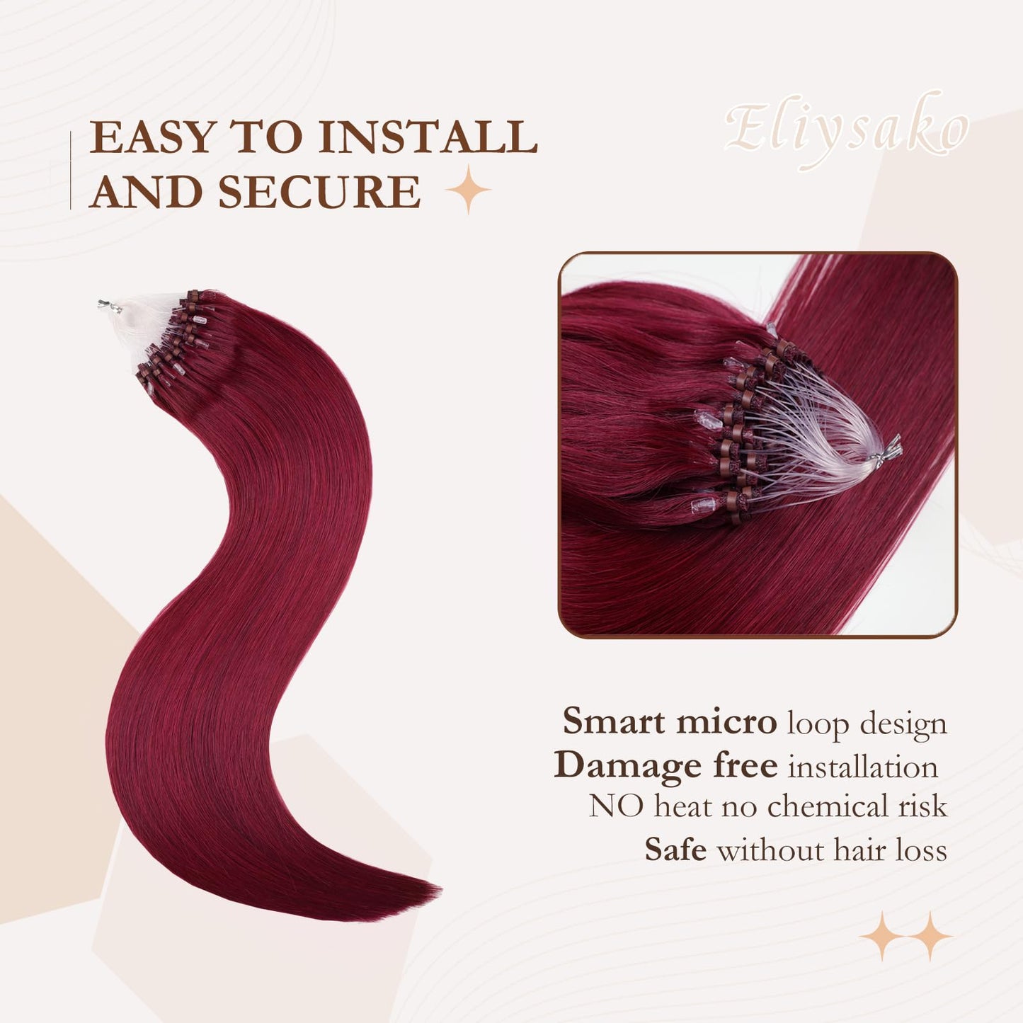 Microlink Hair Extensions Human Hair 50g 22inch(#99J) Wine Red Micro Link Hair Extensions Human Hair Microbead Hair Extensions Microloop Hair Extensions Human Hair For Women