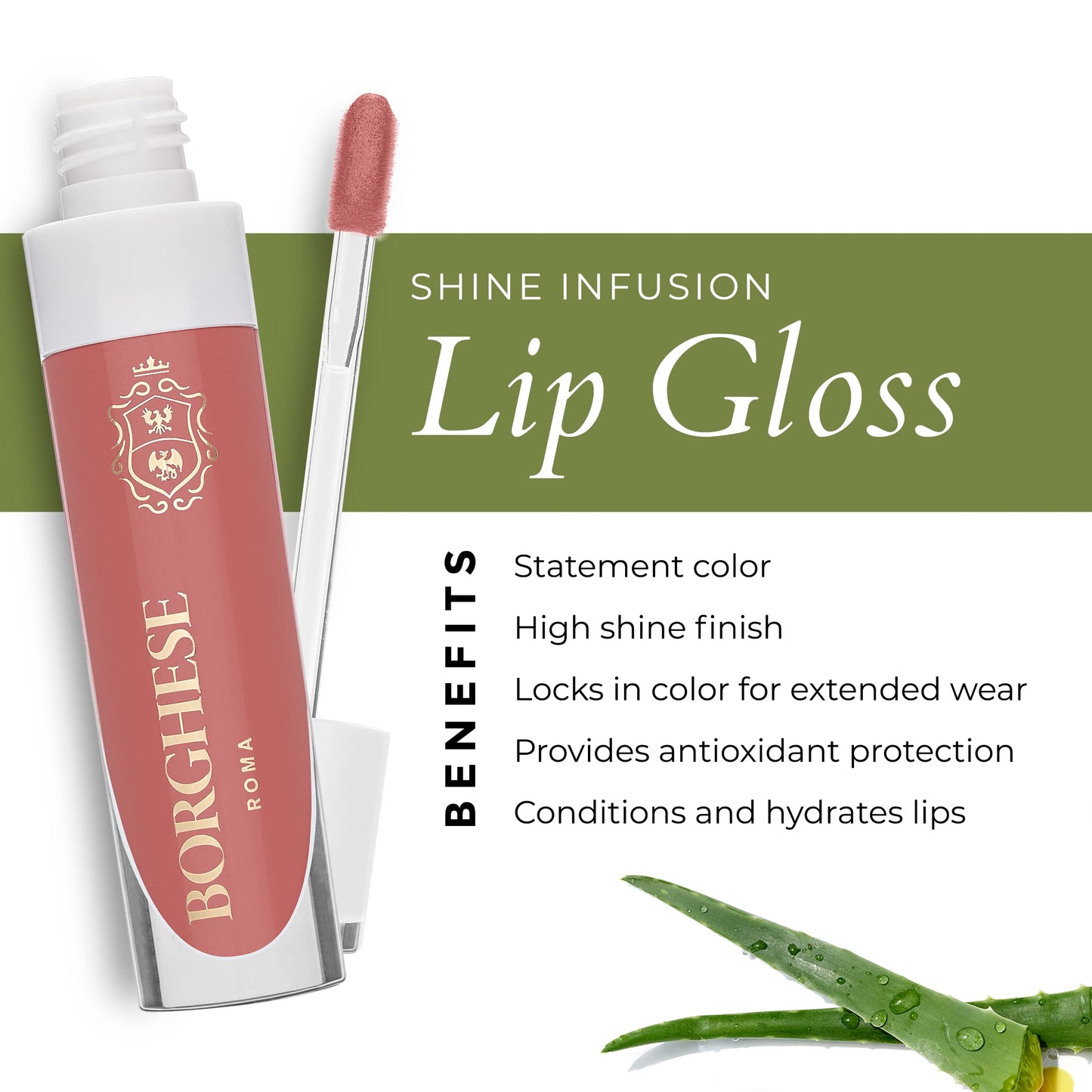 Borghese Shine Infusion Nude Lip Gloss, Long Lasting - Sweet Talk Gloss Shade, 0.08 Fl Oz