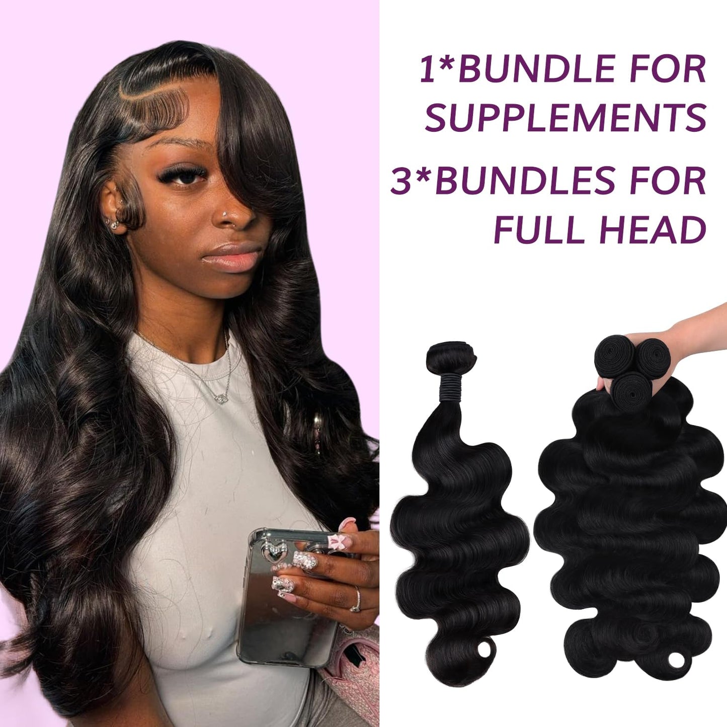 IDN BEAUTY 15A Cambodian Raw Human Hair Bundles Natural Black Weave Bundles Unprocessed Raw Hair Bundles Double Weft Full-Length Strands Full Thick Ends BW Human Hair 16 Inch