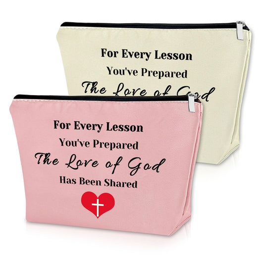 Sazuwu 2PCS Sunday School Teacher Gift Makeup Bag Teacher Appreciation Gifts for Women Religious Gift for Teacher Cosmetic Bag Christian School Teacher Gifts Birthday Thanksgiving Christmas Gifts