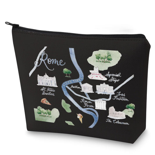 WZMPA Rome City Map Cosmetic Bag Italy Travel Souvenir Gift Rome Long Distance Relationship Makeup Zipper Pouch Bag Rome Merchandise (Rome BL)