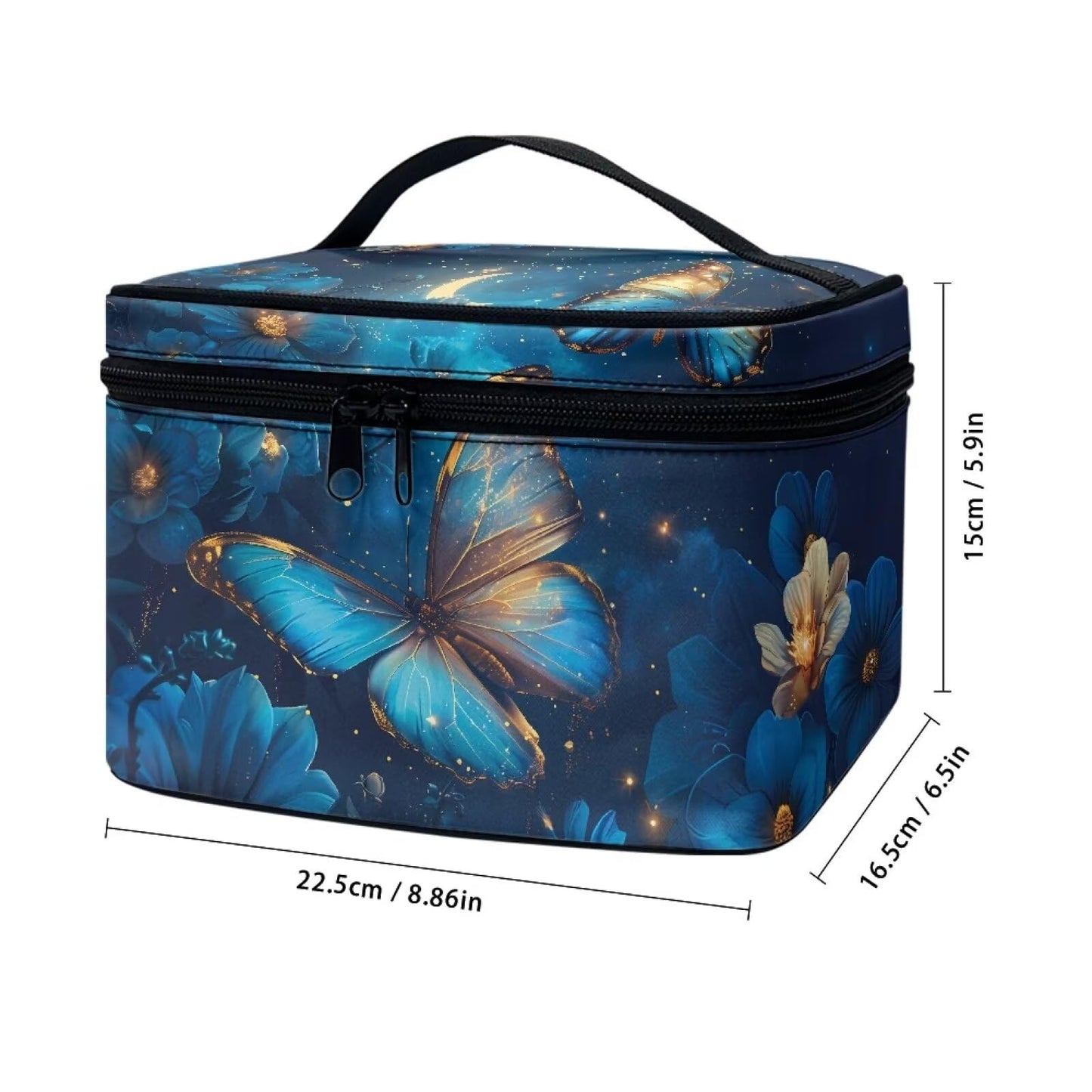 Biyejit Toiletry Bag for Women Protable Travel Makeup Bag Organizer Cosmetics Bag for Travel Large Capacity Essentials Accessories Cosmetics, Blue Butterfly Floral