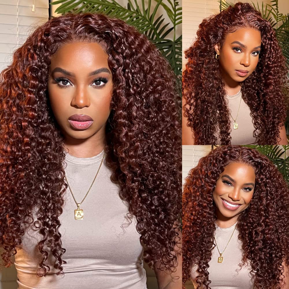 Nadula Red Brown Jerry Curly 1 Bundle Human Hair 10A Grade 100% Unprocessed Brazilian Remy Hair Bundles Reddish Brown Curls Weave Wavy Bundles Human Hair for Deep Skin Tones 16inch