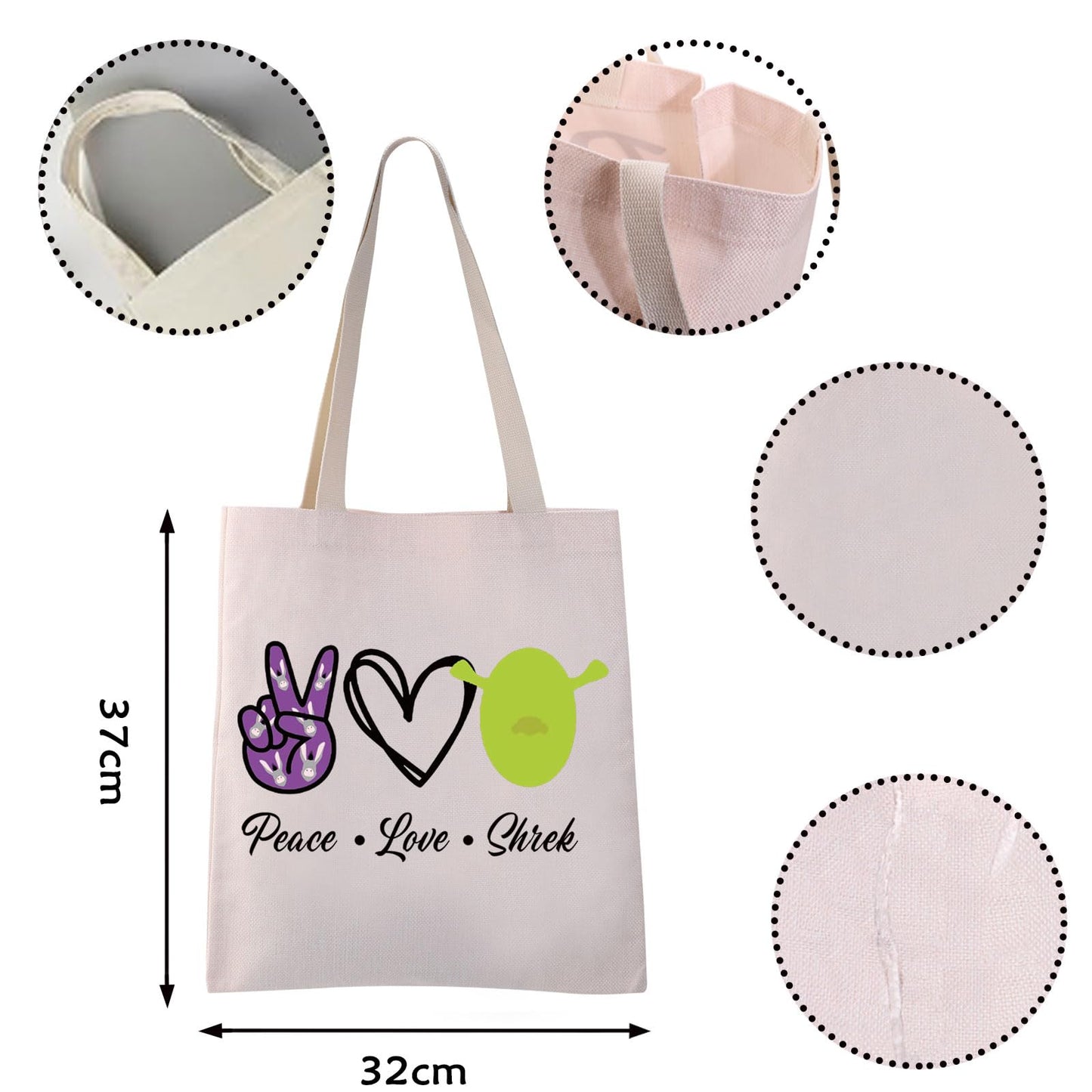 VAMSII Monster Sher k Musical Gifts Musical Theatre Makeup Bag Peace Love Shre k Shrekk Party Treat Bag (Peace L Shrek tote)